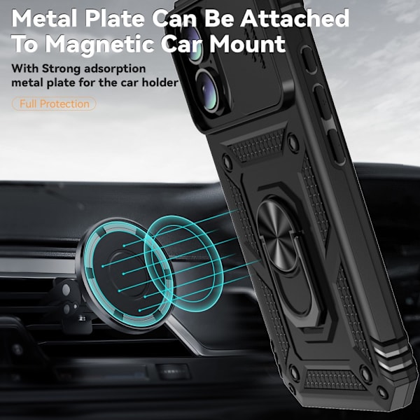 Hybridskal iPhone 16 Ring + Kamerabeskyttelse Sort