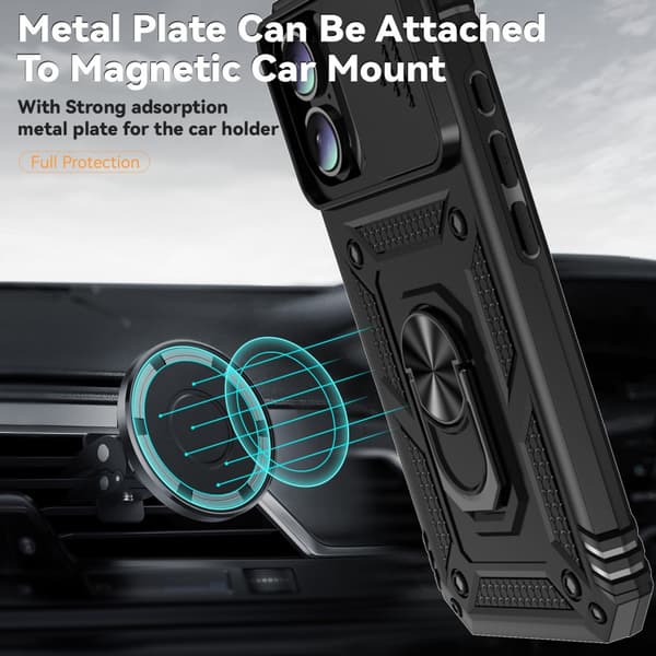 Hybridskal iPhone 16 Ring + Kameraskydd Svart