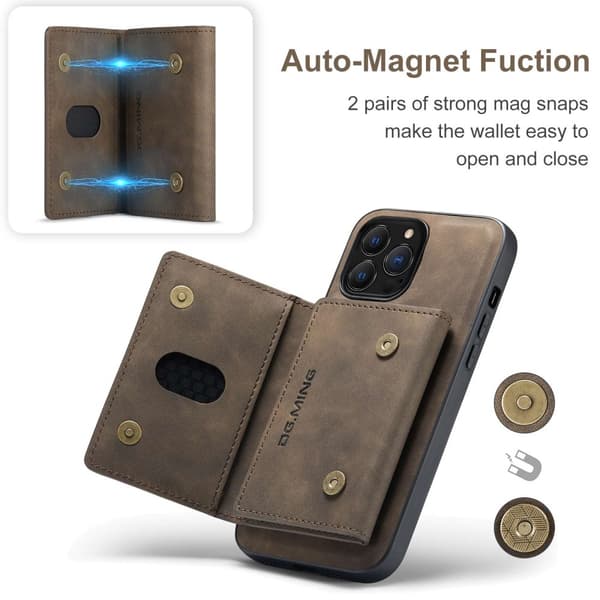 DG.MING 2-i-1 Magnetiskt Skal Med Kortfack iPhone 14 Pro Max Bru