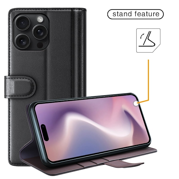 Äkta Läderfodral iPhone 16 Pro Svart