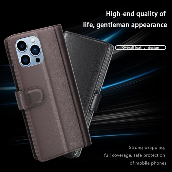 Ægte læder etui iPhone 14 Pro Sort