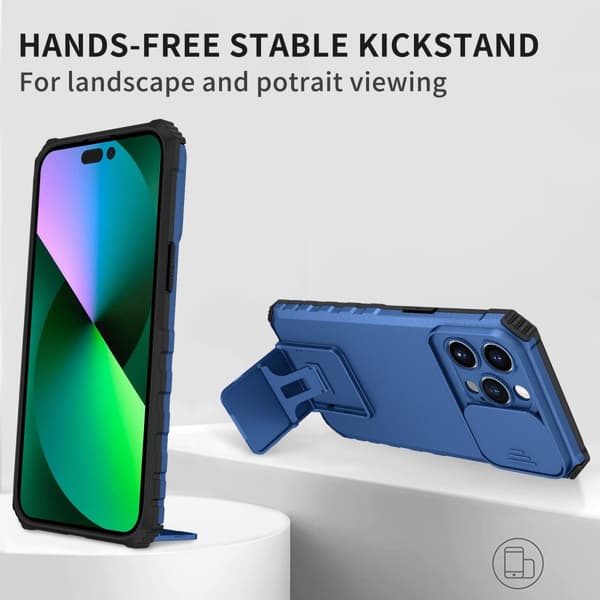 Kickstand Cover iPhone 14 Pro Max Kamerabeskyttelse Blå