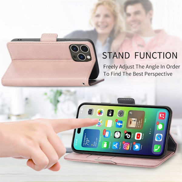 iPhone 14 Pro Max -lompakkokotelo Kukka Ruusukulta