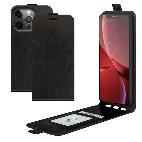 Flip-kotelo nahkaa iPhone 13 Prolle, musta