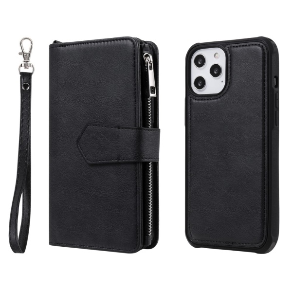 Magnetisk pung med lynlås i læder til iPhone 12 Pro Max Sort