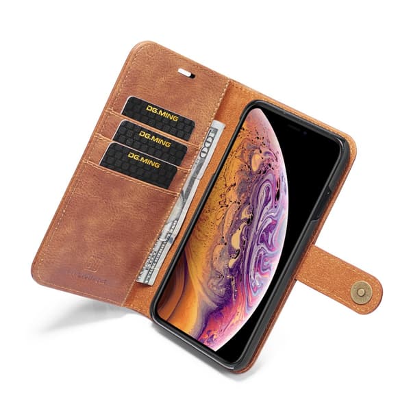 DG.MING 2-i-1 Magnetiskt Plånboksfodral iPhone XS Max Cognac
