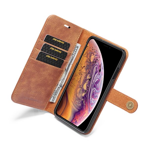 DG.MING 2-in-1 Magnet Wallet iPhone XS Max Cognac