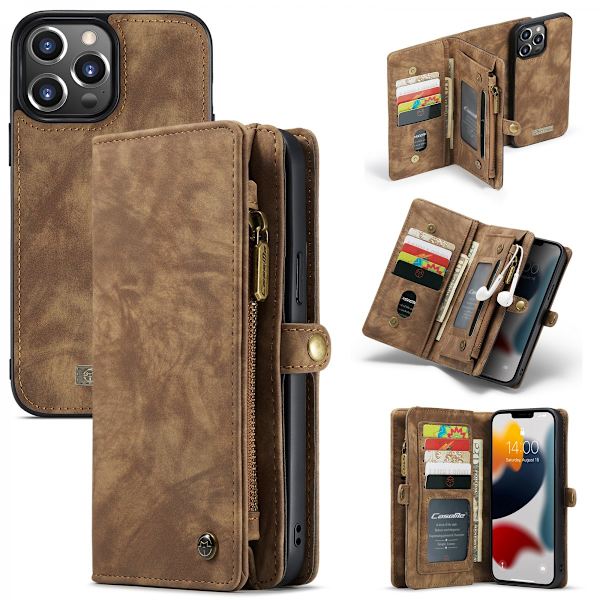 CaseMe Multi-Slot 2 i 1 Plånboksfodral iPhone 13 Pro Ruskea