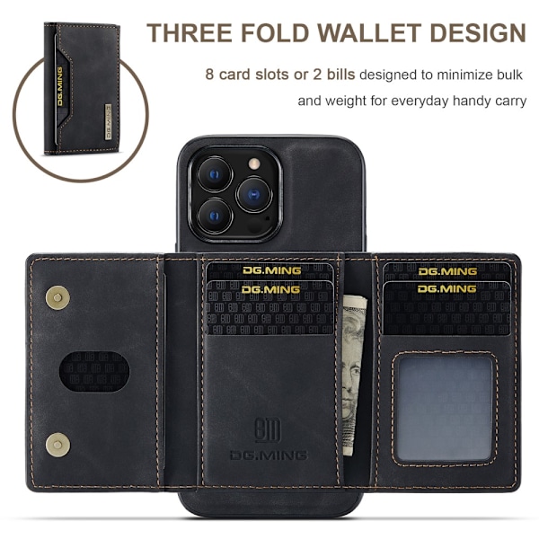 DG.MING 2 i 1 Magnetisk Kortlomme Etui iPhone 16 Pro Sort