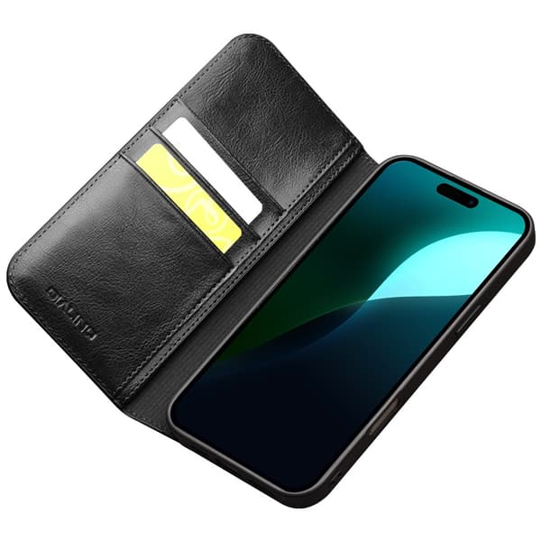 Qialino Plånboksfodral Läder iPhone 16 Plus Svart