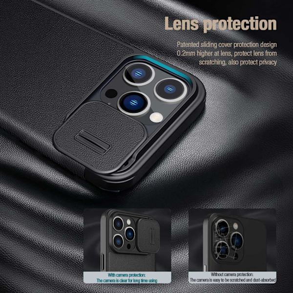 Nillkin Qin Series iPhone 14 Pro Fodral Camshield Svart