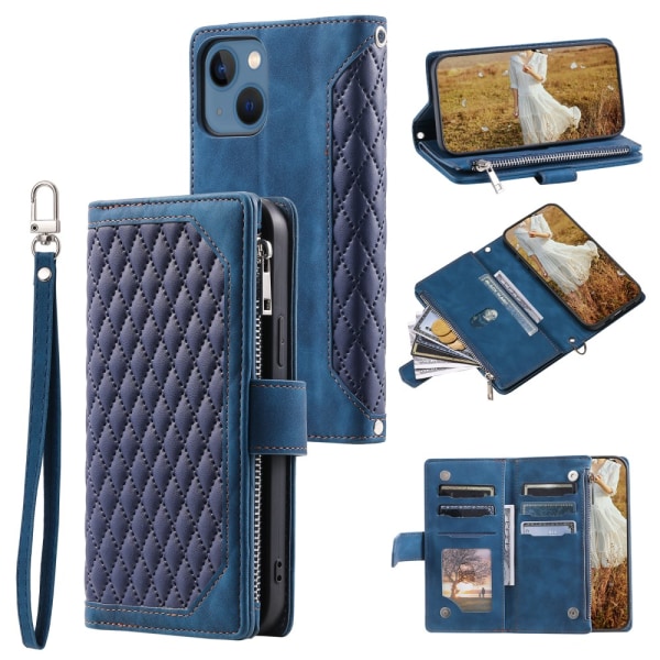 iPhone 15 -lompakkokotelo, pehmustettu sininen