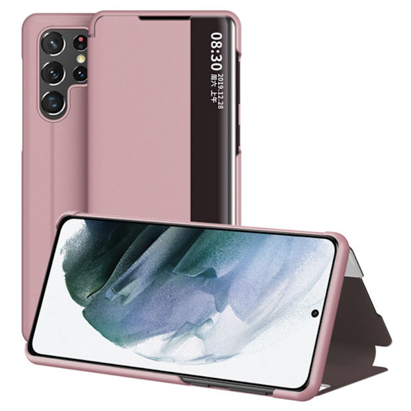 Samsung Galaxy S22 Ultra -kotelo näytöllä, vaaleanpunainen