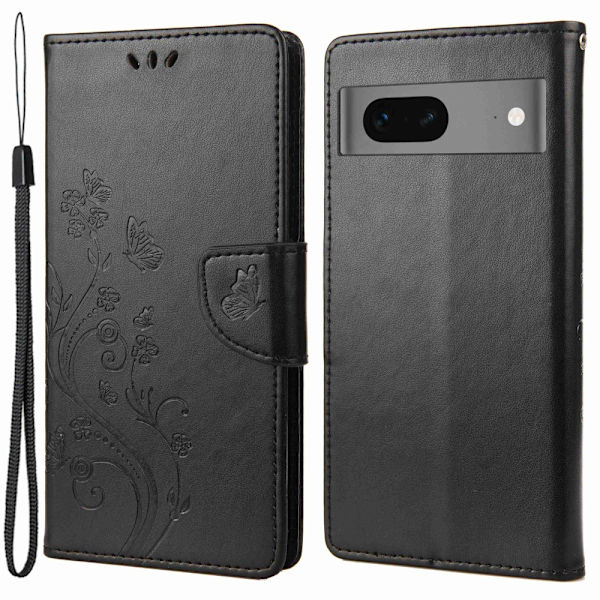 Perhoskuvioitu nahkakotelo Google Pixel 7 - Musta