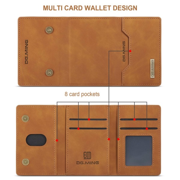 DG.MING 2 i 1 magnetisk kortplatsfodral iPhone 15 Pro Cognac