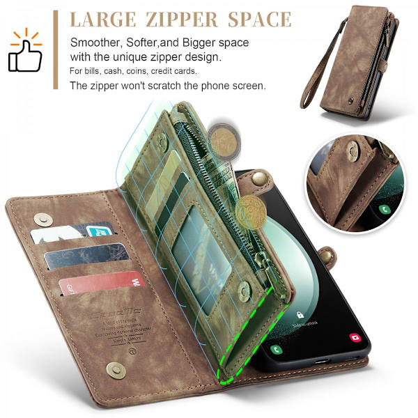 CaseMe Multi-Slot 2 i 1 Plånboksfodral Galaxy S23 FE Brun