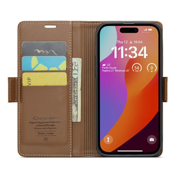 CaseMe Slim Pungetui RFID-beskyttelse iPhone 16 Pro Max Brun