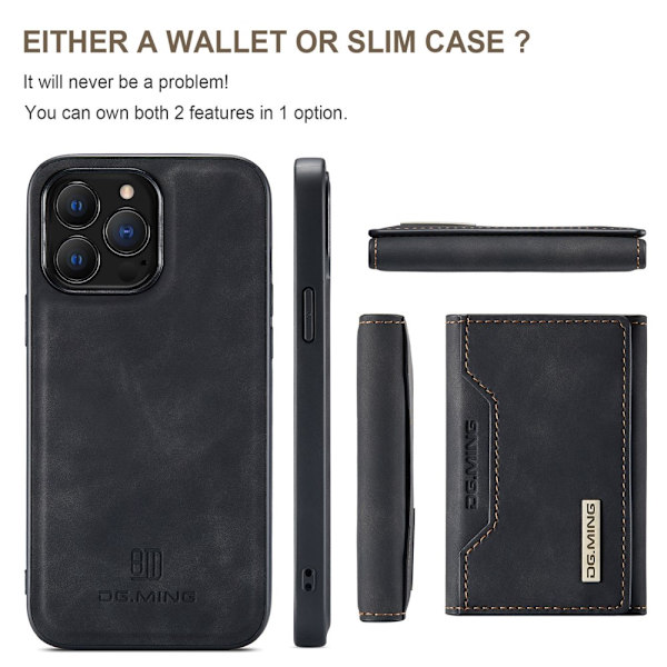 DG.MING 2 i 1 Magnetisk Kortlomme Etui iPhone 14 Pro Sort