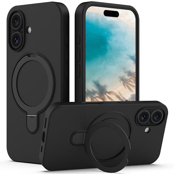 Silikonikuori Kickstand MagSafe iPhone 16 Musta
