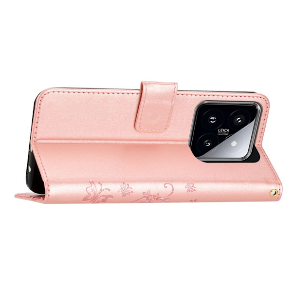 Læderetui Sommerfugle Xiaomi 14 Roséguld