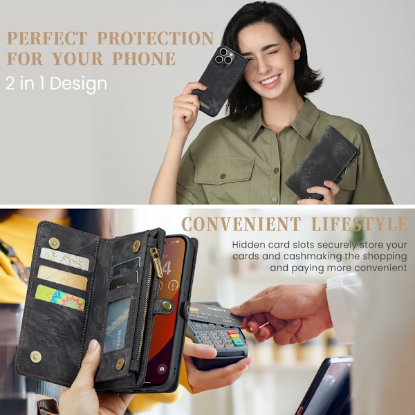 CaseMe Multi-Slot 2 i 1 Pungetui iPhone 16 Pro Max Sort