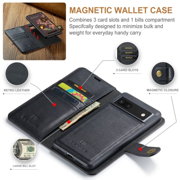 DG.MING 2-in-1 Magnet Wallet Google Pixel 7 Black