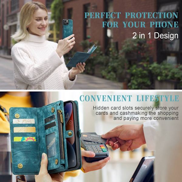 CaseMe Multi-Slot 2 i 1 Pungetui iPhone 14 Blå