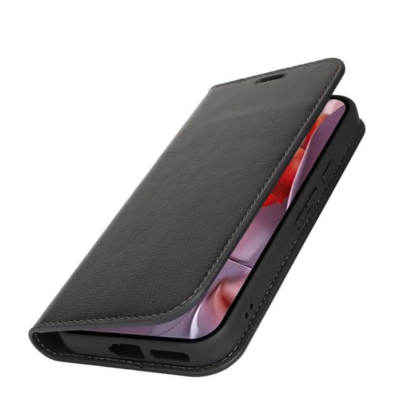 Mobilcover Google Pixel 9a Ægte Læder Sort