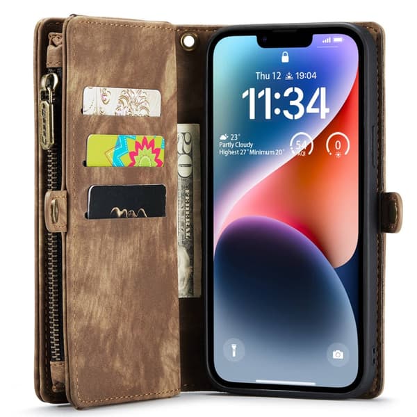 CaseMe Multi-Slot 2 i 1 Plånboksfodral iPhone 14 Plus Brun