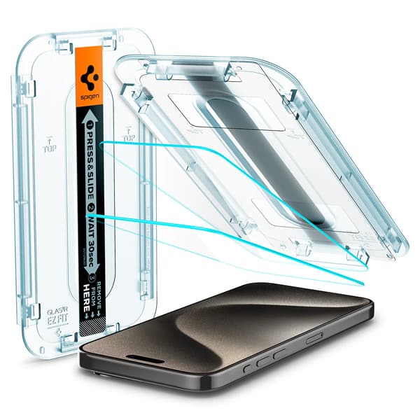 Spigen iPhone 15 Pro Skärmskydd GLAS.tR EZ Fit 2-Pack
