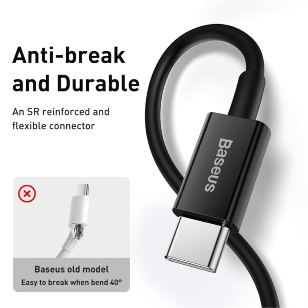 Baseus Hurtigopladningskabel USB C til Lightning 20W 2m Sort