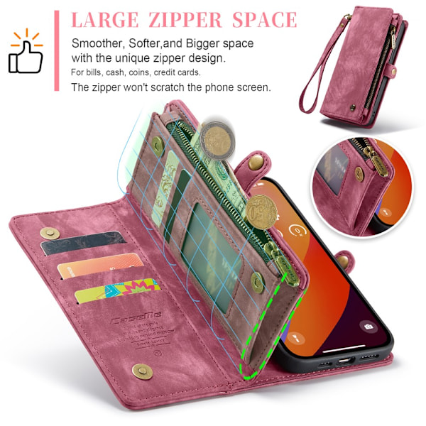CaseMe Multi-Slot 2 i 1 Pungetui iPhone 16 Pro Max Rød