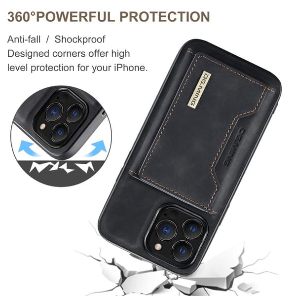 DG.MING 2 i 1 magnetisk kortplatsfodral iPhone 15 Pro Svart