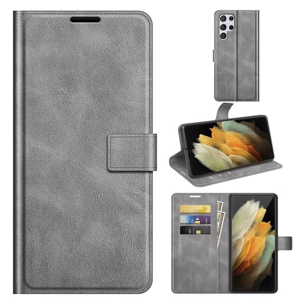 Plånboksfodral Läder Samsung Galaxy S22 Ultra Grå