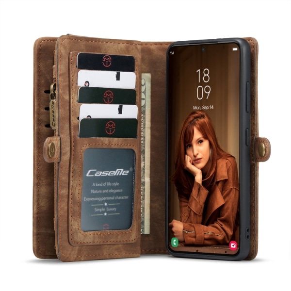 CaseMe Multi-Slot 2 i 1 Wallet Case Galaxy S22 Plus Brun