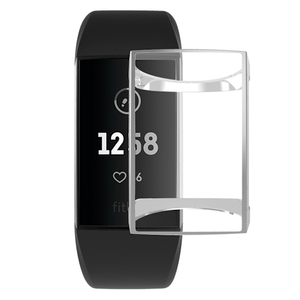 Fitbit Charge 3/4:lle tarkoitettu hopeanvärinen TPU-kotelo