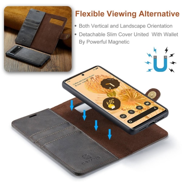 DG.MING 2-in-1 Magnet Wallet Google Pixel 7 Pro Brown