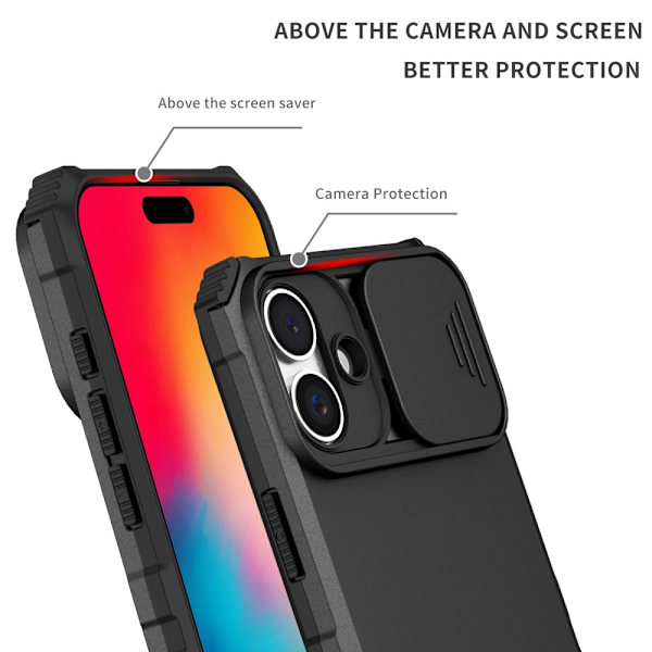 Kickstand Cover iPhone 16 Plus Kamerabeskyttelse Sort