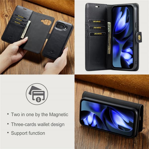 DG.MING 2-i-1 Magnet Wallet Google Pixel 9a Sort
