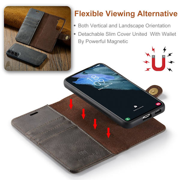 DG.MING 2-in-1 Magnet Wallet Samsung Galaxy S22 Brown