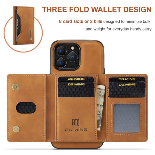 DG.MING 2-i-1 Magnetiskt Skal Med Kortfack iPhone 16 Pro Cognac