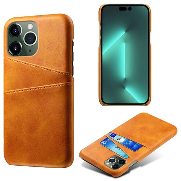 Lædercover med kortholder til iPhone 15 Pro Cognac
