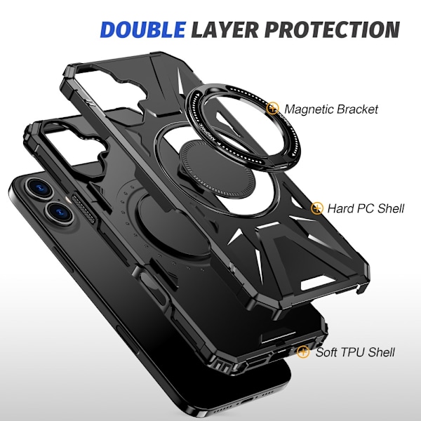 Hybridkuori iPhone 16 MagSafe Ring Musta