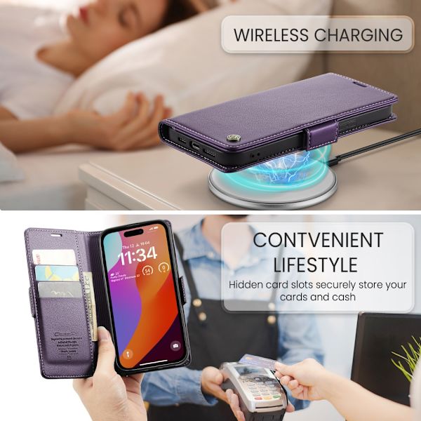 CaseMe Slim Plånboksfodral RFID-skydd iPhone 16 Pro Max Lila