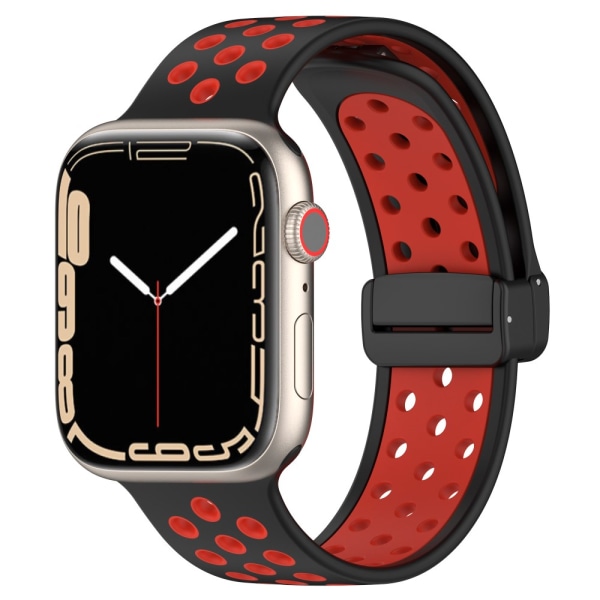 Silikonearmbånd Sport Apple Watch 41mm Serie 9 Sort/Rød