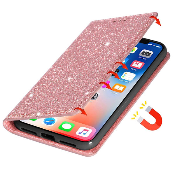 Kimalteleva lompakkokotelo iPhone 14 Pro Max - ruusukulta