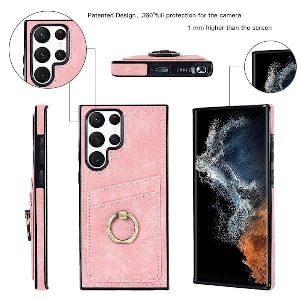 Samsung Galaxy S24 Ultra Skal Kortlomme Og Ringholder Rosa