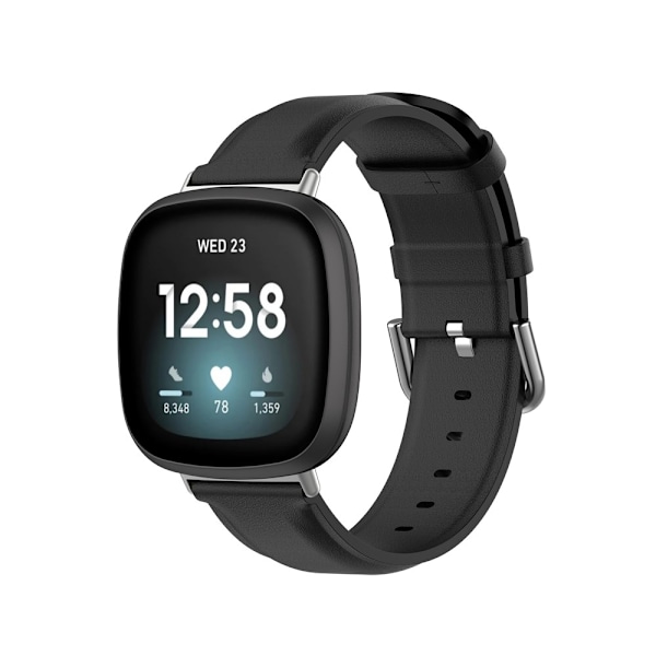 Ægte læderrem til Fitbit Versa 3/Sense - Sort