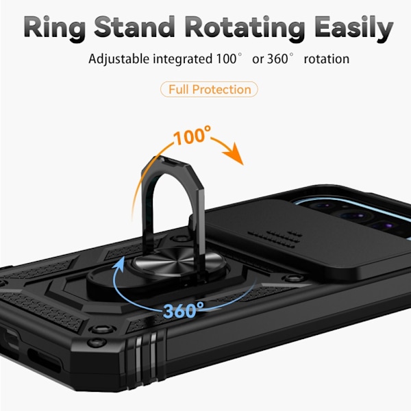 Hybridskal Google Pixel 9 Pro Ring + Kamerabeskyttelse Sort