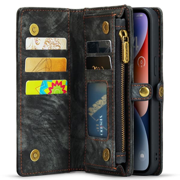 CaseMe Multi-Slot 2 i 1 Plånboksfodral iPhone 15 Pro Max Musta